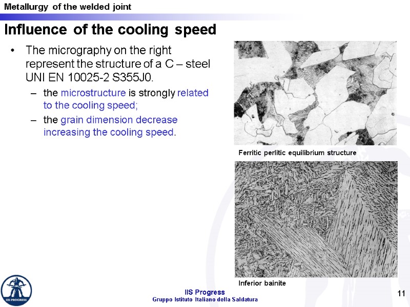 11 Influence of the cooling speed The micrography on the right represent the structure